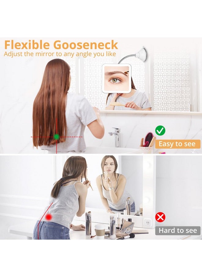 Flexible Gooseneck 30X Lighted Magnifying Mirror - Upgraded Rechargeable Makeup Mirror With Lights And Magnification, Led Travel Mirror With Suction Cup For Bathroom, 3 Color Lighting, Square