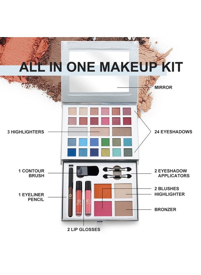 All-In-One Makeup Kit - Perfect For Women, Teens, And Beginners! Unlock Endless Possibilities With 24 Gorgeous Shades Of Matte And Shimmer Eyeshadow, Highly Pigmented Lip Glosses, Eyeliner