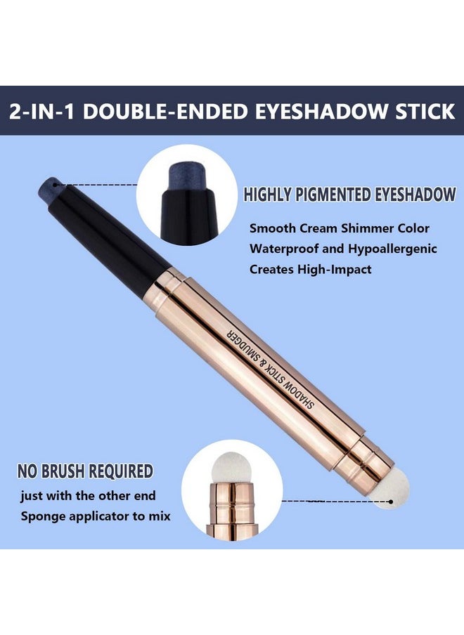 Midnight Black Blue Eyeshadow Stick Smoke Makeup, Cream Shimmer Smooth Eyeshadow Pencil Palette, Hypoallergenic Waterproof Long Lasting Eye Shadow Pen Eye Liner Pen, Multi-Dimensional Eyes Look (18)