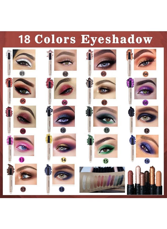 Midnight Black Blue Eyeshadow Stick Smoke Makeup, Cream Shimmer Smooth Eyeshadow Pencil Palette, Hypoallergenic Waterproof Long Lasting Eye Shadow Pen Eye Liner Pen, Multi-Dimensional Eyes Look (18)