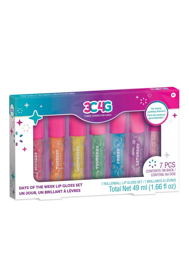 The Week Lip Gloss Set For Girls - 7 Pack Kids Lip Gloss Kit For Girls, Tweens & Teens - Clear Flavored Lip Gloss Makeup Kit - Roll On Lip Gloss For Girls 8-10-12-14 By Make It Real
