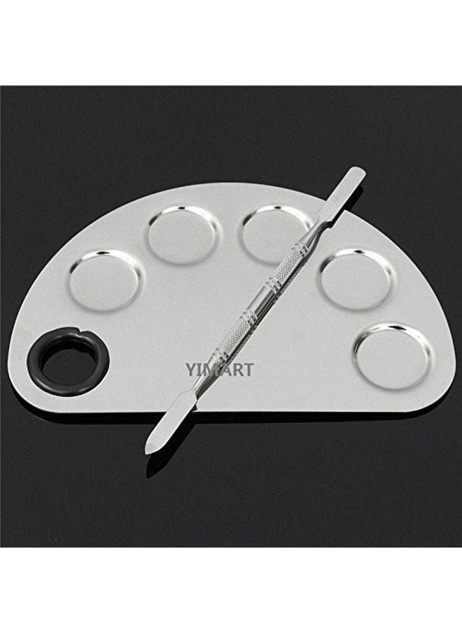 ® Stainless Steel Makeup Palette Cosmetic Five Holes Mixing Pallete Spatula
