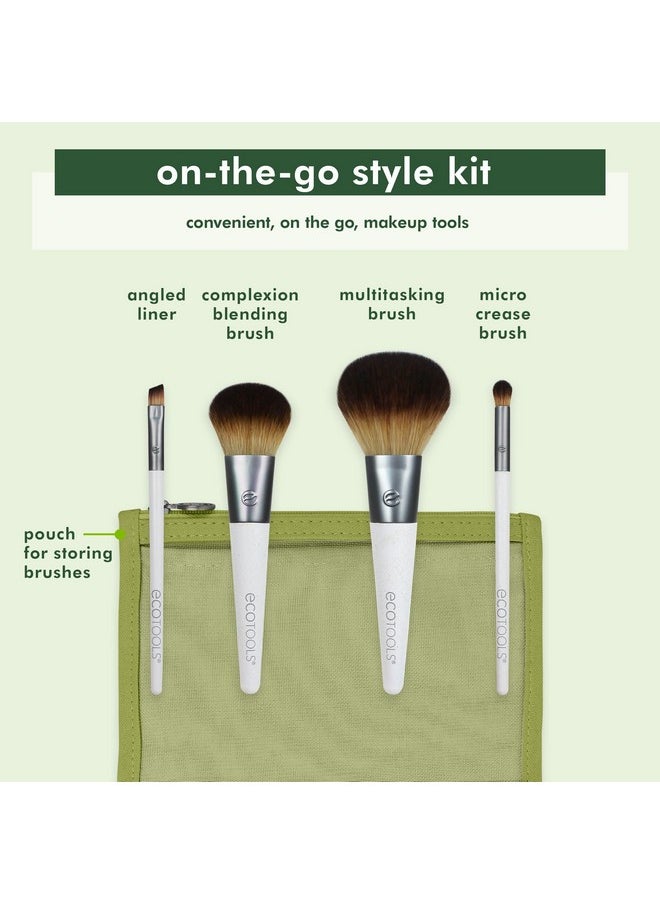 On-The-Go Makeup Brush Kit, Travel-Friendly Brush Set, Mini-Size Makeup Tools For Powders, Blush, Bronzer, & Eyeshadows, Eco-Friendly, Synthetic Bristles, Cruelty-Free & Vegan, 5 Piece Set