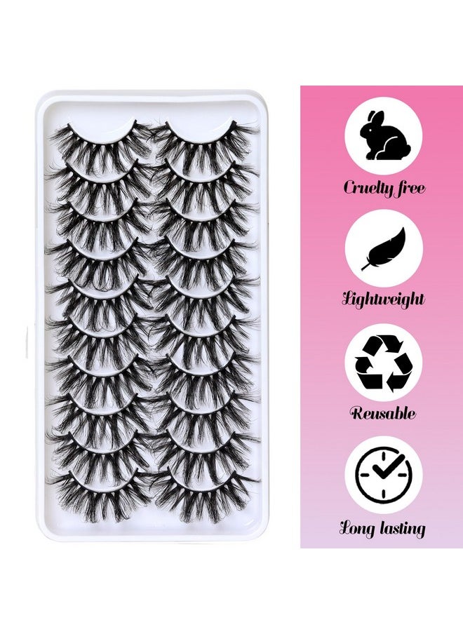 Lashes Fluffy Wispy Faux Mink Eyelashes Criss-Cross False Lashes 10 Pairs Pack Fake Eyelashes For Women (6D23)