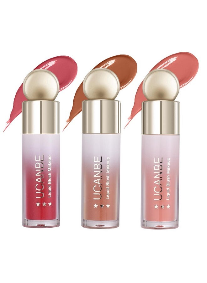 Ucanbe 3 Pcs Liquid Blush Makeup Set, Blendable Soft Cream Face Blush For Cheeks, Natural Matte Finish Looking Long-Wearing Smudge-Proof Moisturizing Makeup(01)