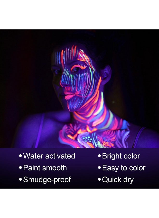 Glow Uv Blacklight Face Paint, 8 Bright Colors Neon Fluorescent Rave Body Paint Palette,Water Activated Eyeliner,Water Based Glow In The Dark Halloween Washable For Kids Adult Body Painting