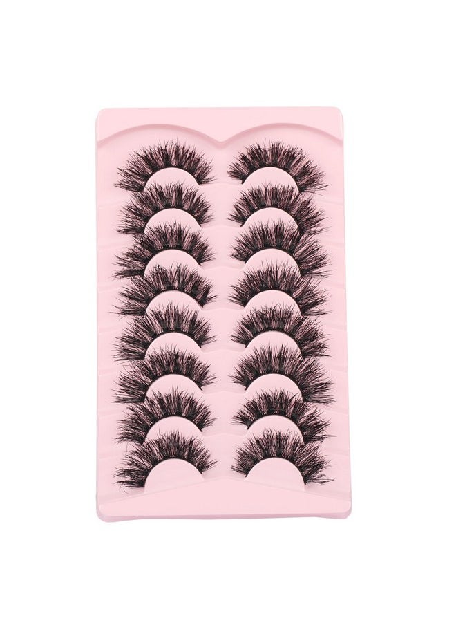 Fluffy Cat Eye Look False Eyelashes 18Mm Long Wispy Faux Mink Lashes 3D Fake Eyelash Strips 8 Pairs Multipack