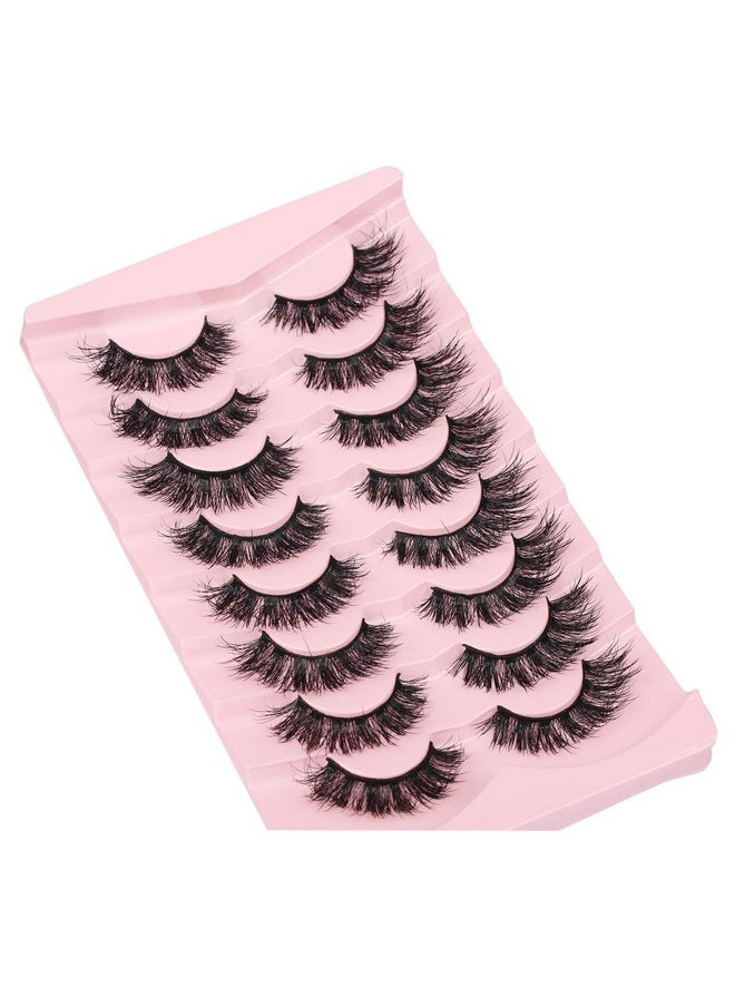 Fluffy Cat Eye Look False Eyelashes 18Mm Long Wispy Faux Mink Lashes 3D Fake Eyelash Strips 8 Pairs Multipack