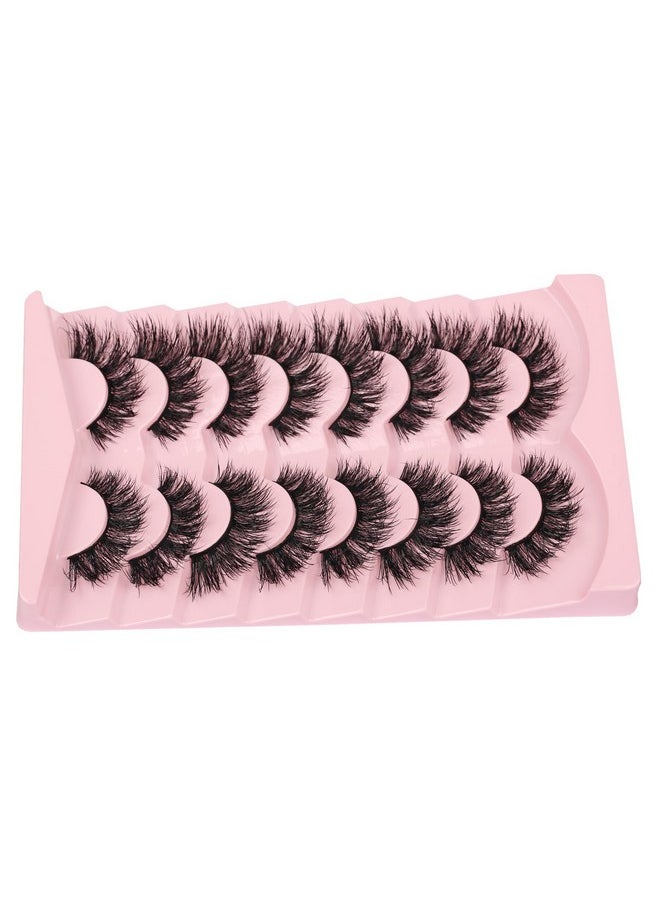 Fluffy Cat Eye Look False Eyelashes 18Mm Long Wispy Faux Mink Lashes 3D Fake Eyelash Strips 8 Pairs Multipack