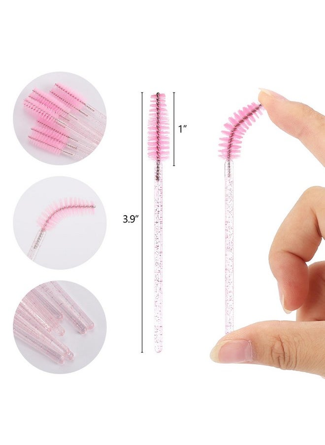 50 Pcs Disposable Mascara Wands, Crystal Eyebrow Spoolies Brush For Eyelash Extensions, Pink Eye Lash And Makeup Brush