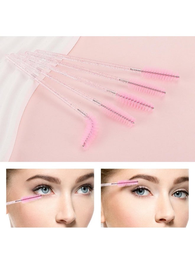 50 Pcs Disposable Mascara Wands, Crystal Eyebrow Spoolies Brush For Eyelash Extensions, Pink Eye Lash And Makeup Brush