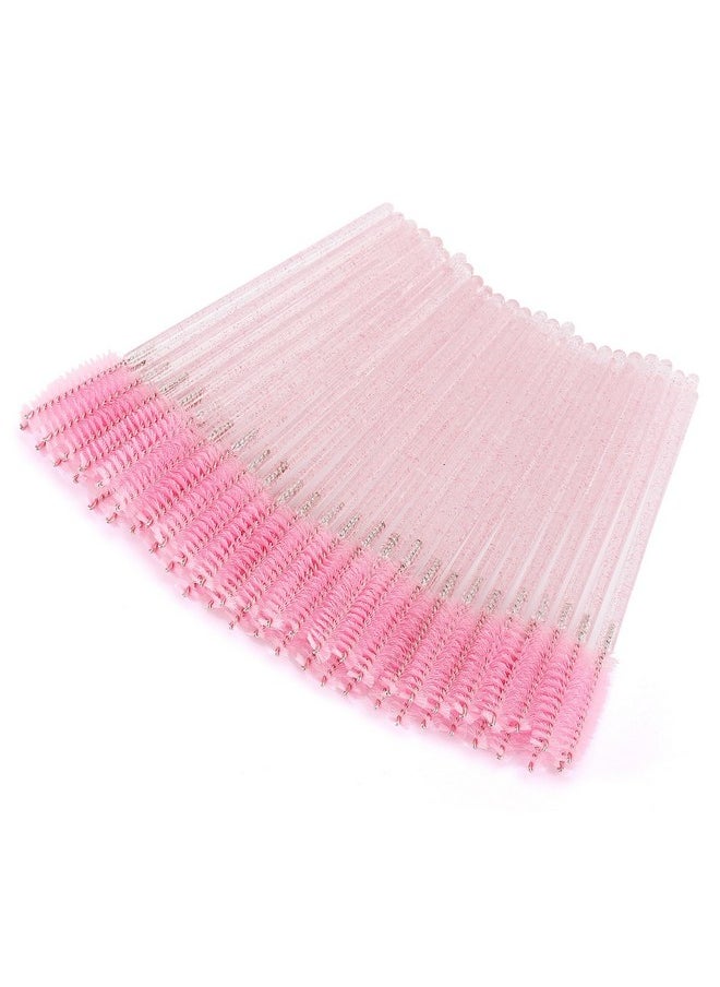 50 Pcs Disposable Mascara Wands, Crystal Eyebrow Spoolies Brush For Eyelash Extensions, Pink Eye Lash And Makeup Brush