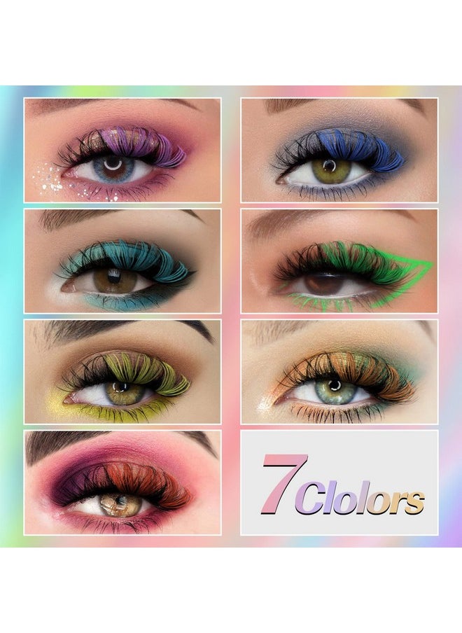 Lashes Mink Lashes With Color Fluffy Natural Wispy Strip Eye Lashes 5D Volume False Eyelashes Pack 7 Pairs Cosply Rainbow Colors Fake Eyelashes By Tnfvloneins