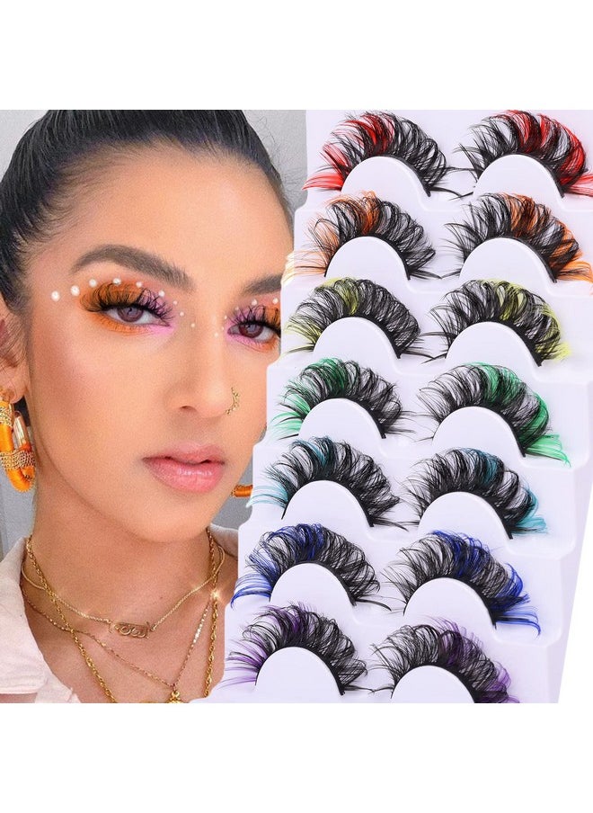 Lashes Mink Lashes With Color Fluffy Natural Wispy Strip Eye Lashes 5D Volume False Eyelashes Pack 7 Pairs Cosply Rainbow Colors Fake Eyelashes By Tnfvloneins