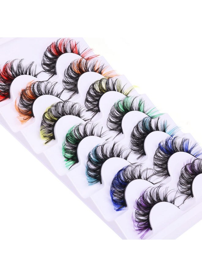 Lashes Mink Lashes With Color Fluffy Natural Wispy Strip Eye Lashes 5D Volume False Eyelashes Pack 7 Pairs Cosply Rainbow Colors Fake Eyelashes By Tnfvloneins