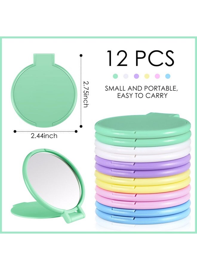 Compact Mirrors Bulk Gifts Mini Round Folding Mirrors Portable Pocket Mirror Small Makeup Mirror Vintage Travel Mirror For Women(Macaron Colors,12 Pieces)