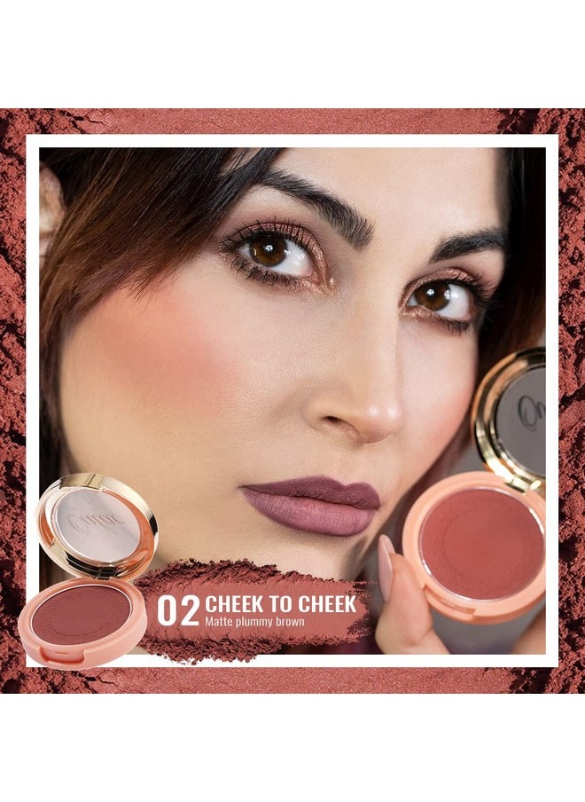 Plummy Brown Blush Makeup Powder| Rich Color Cream Blush Blendable| Natural Matte Tan Skin| Vegan &Cruelty-Free | 02 Cheek To Cheek 4.8G