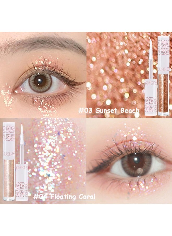 6Pcs Liquid Glitter Eyeshadow Eyeliner, Korean Makeup, Bling Under Eye Shadow, Shimmer Eye Make Up Valentine'S Day Gift Set,Long Lasting,Quick Drying & Pigmented Loose Glitter Glue For Crystals Makeup