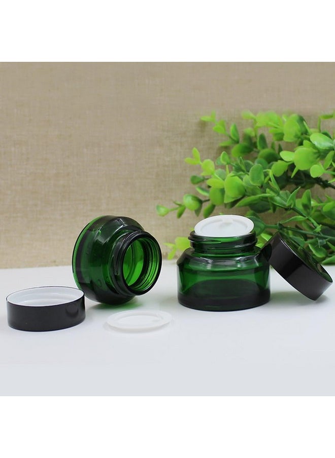 2Pcs 15Ml 0.5 Oz Empty Refillable Matt Green Frosted Glass Cosmetic Jar Containers With Inner Liner Luxury Cosmetic Sample Pot Bb Cc Cream Diy Beauty Tools Accessories Portable Make Up Travel Bottles