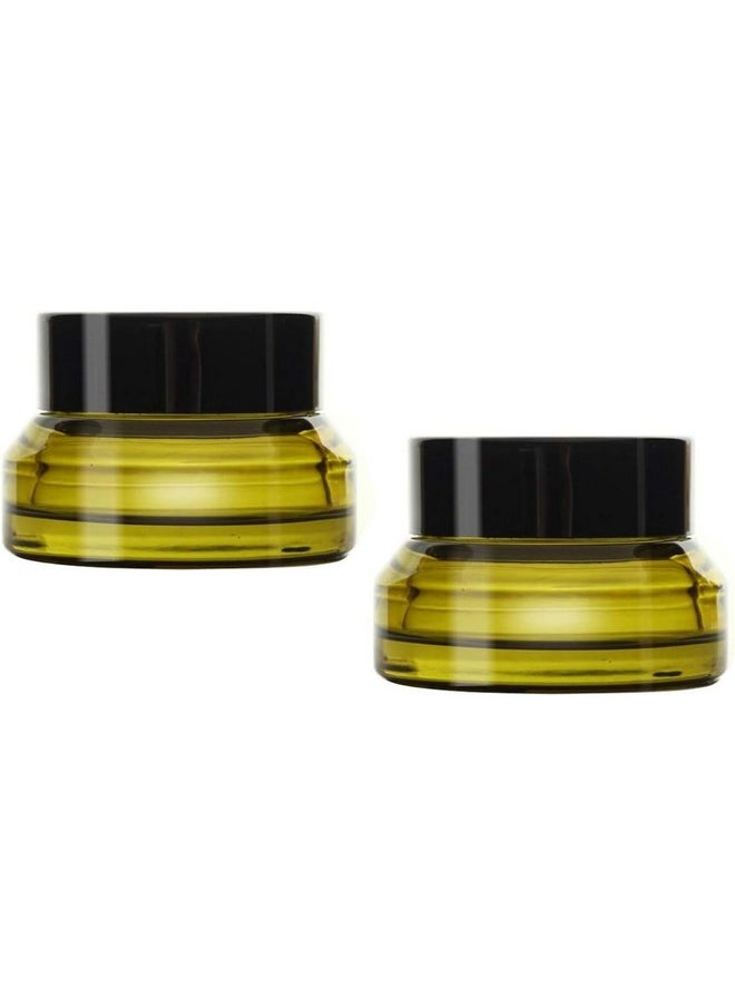 2Pcs 15Ml 0.5 Oz Empty Refillable Matt Green Frosted Glass Cosmetic Jar Containers With Inner Liner Luxury Cosmetic Sample Pot Bb Cc Cream Diy Beauty Tools Accessories Portable Make Up Travel Bottles