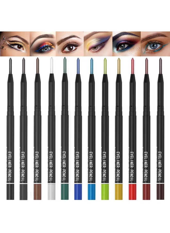 12 Kinds Of Color Eyeliner Pen, Eyebrow Pen,Eye Shadow Pencil, Lip Line Pen, Eyelid Pad, Pencil Makeup Set Tool 12Pcs (Multicolor)
