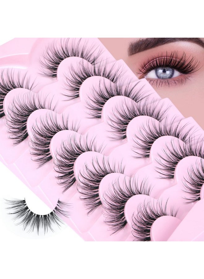 Tural Look False Eyelashes Wispy Fluffy Lashes Mink Long Curly Fake Eyelashes Cat Eye Lashes With Clear Band 7 Pairs Pack By Gvefetiee
