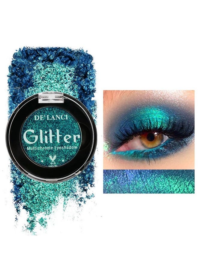 Peacock Green Glitter Eyeshadow Single, Duo Chrome Green Eye Shadow Palette Metallic Shimmery, Intense Color, Sparkly Emerald Green Multichrome Eyeshadow For Blue Green Eyes Makeup