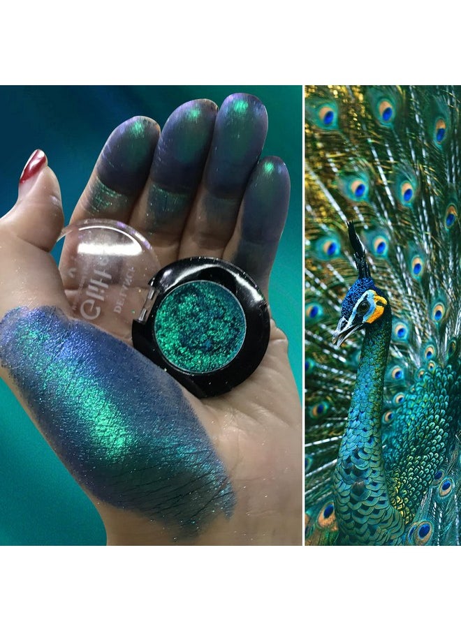 Peacock Green Glitter Eyeshadow Single, Duo Chrome Green Eye Shadow Palette Metallic Shimmery, Intense Color, Sparkly Emerald Green Multichrome Eyeshadow For Blue Green Eyes Makeup