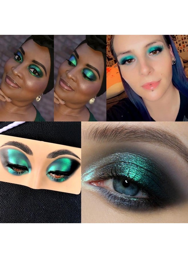 Peacock Green Glitter Eyeshadow Single, Duo Chrome Green Eye Shadow Palette Metallic Shimmery, Intense Color, Sparkly Emerald Green Multichrome Eyeshadow For Blue Green Eyes Makeup