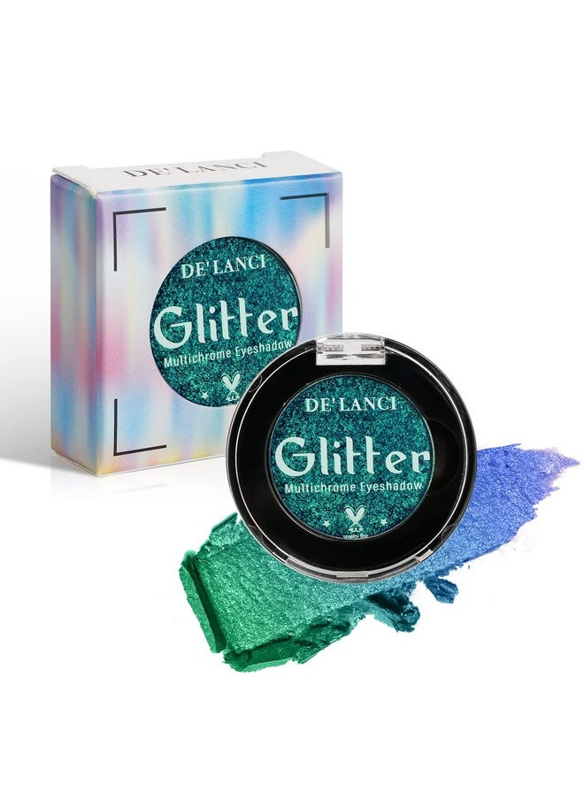 Peacock Green Glitter Eyeshadow Single, Duo Chrome Green Eye Shadow Palette Metallic Shimmery, Intense Color, Sparkly Emerald Green Multichrome Eyeshadow For Blue Green Eyes Makeup