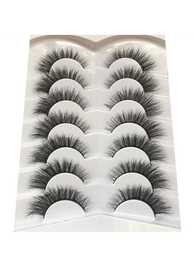 False Eyelashes Cat Eye Look Fluffy Wispy Faux Mink Lashes 7 Pairs 14Mm Natural Extension Volume 8D Soft Curly Fake Eyelashes Strips Pack