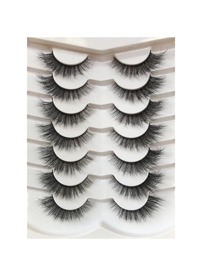 False Eyelashes Cat Eye Look Fluffy Wispy Faux Mink Lashes 7 Pairs 14Mm Natural Extension Volume 8D Soft Curly Fake Eyelashes Strips Pack