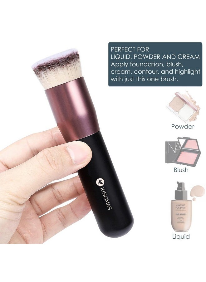 Flat Top Foundation Brush, Premium Kabuki Makeup Brush For Liquid, Blending, Cream, Powder,Blush Buffing Stippling Face Makeup Tools (Black, A (Flat Top))