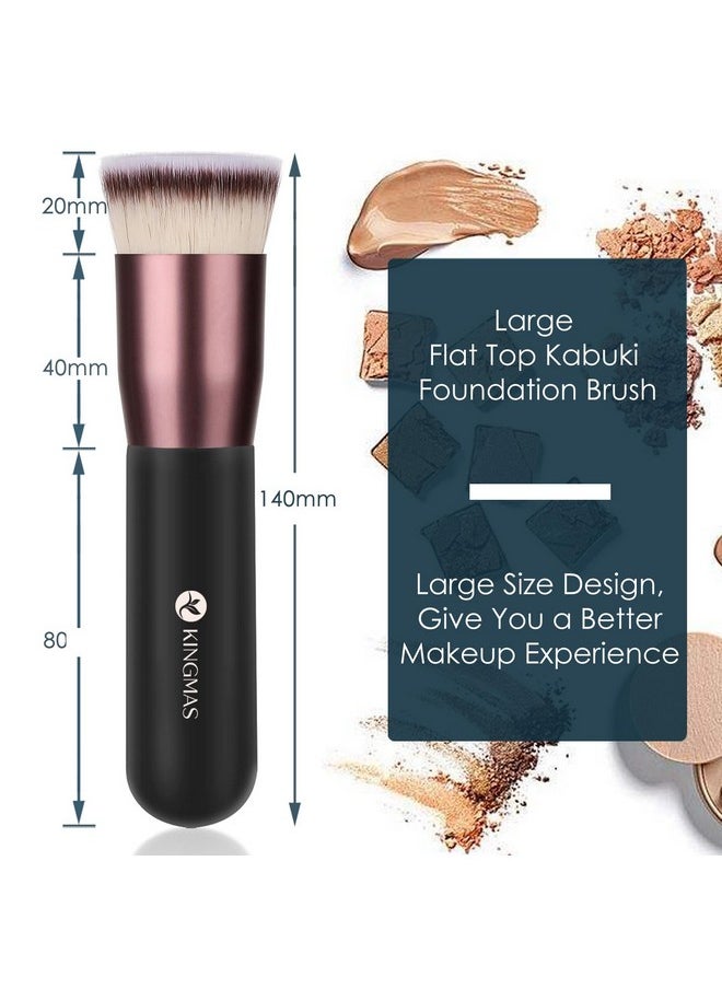 Flat Top Foundation Brush, Premium Kabuki Makeup Brush For Liquid, Blending, Cream, Powder,Blush Buffing Stippling Face Makeup Tools (Black, A (Flat Top))