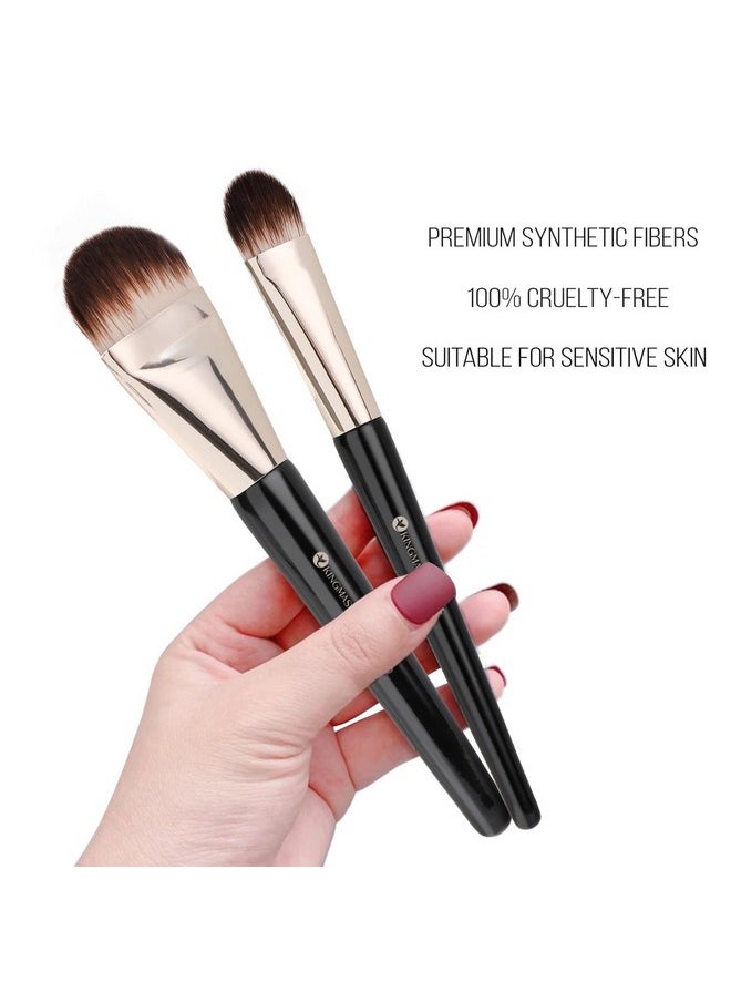 2Pcs Foundation Makeup Brush, Premium Under Eye Nose Contour Brush, Flat Tongue-Shape Concealer Makeup Brush For Liquid Cream Foundation Powder Buffing Blending