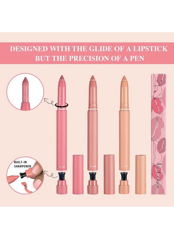 Matt Nude Lipstick Lipliner Pack Set, 3 Colors Waterproof Crayon, Longwear Moisture Smooth Matte Lipstick Pencils With Built-In Sharpener, Lip Makeup