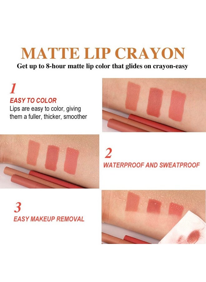 Matt Nude Lipstick Lipliner Pack Set, 3 Colors Waterproof Crayon, Longwear Moisture Smooth Matte Lipstick Pencils With Built-In Sharpener, Lip Makeup