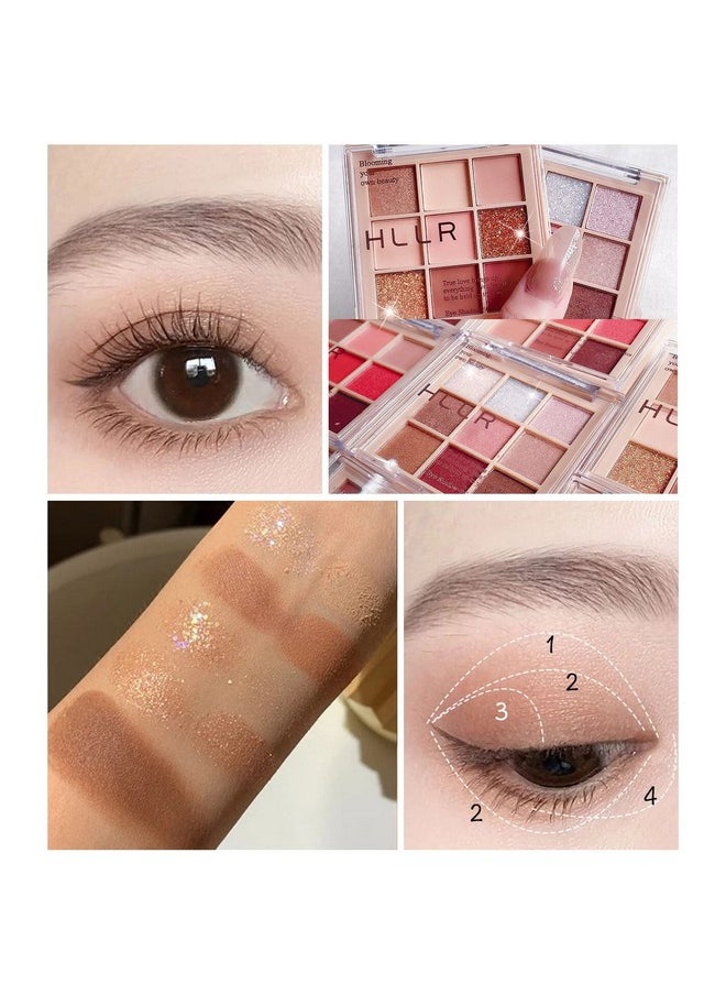 9 Color Eyeshadow Palette, Glitter Nude Peach Rose Gold Champagne Orange Eye Shadow Palettes Waterproof Highly-Pigmented Long-Lasting Korean Eye Makeup (02# Peach)