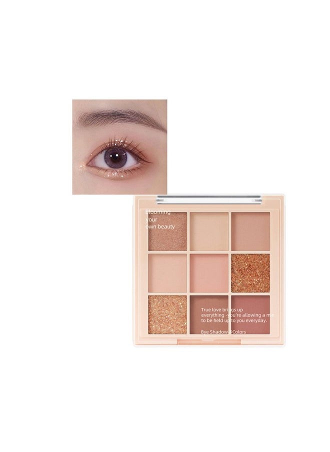 9 Color Eyeshadow Palette, Glitter Nude Peach Rose Gold Champagne Orange Eye Shadow Palettes Waterproof Highly-Pigmented Long-Lasting Korean Eye Makeup (02# Peach)