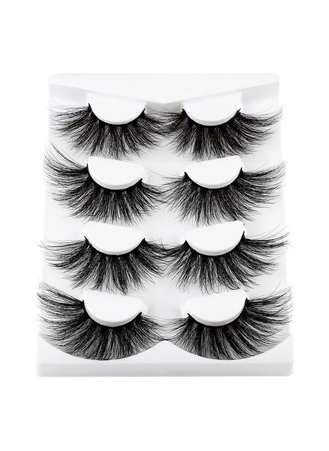 25Mm Lashes False Eyelashes Long Dramatic Faux Mink Fake Eye Lashes Thick Cross Fluffy Volume 4 Pairs Pack