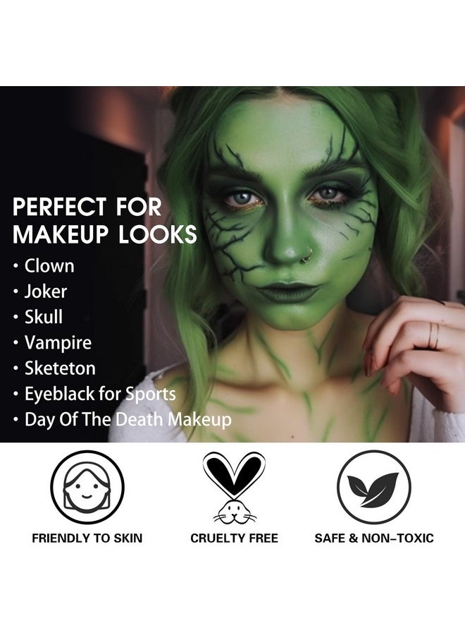 Green Face Paint, Blendable Cream Body Paint, Eye Black For Sports Baseball Softball Football, Face Painting Kit For Zombie, Monster, Camo, Witch Halloween Cosplay, Costume, Parties