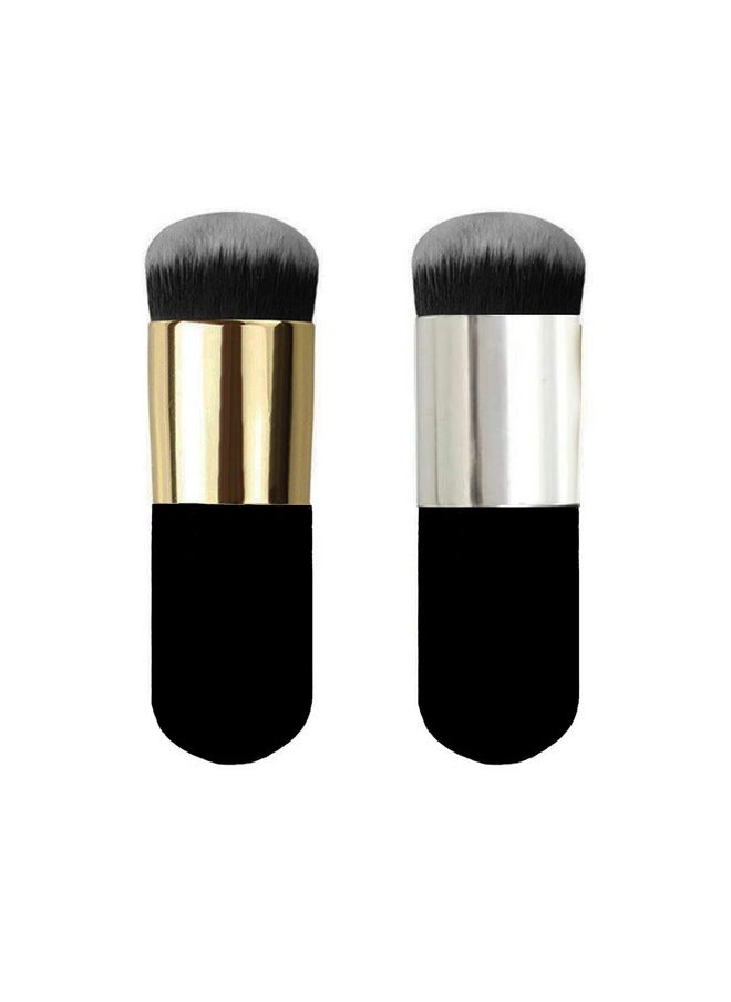 2 Pieces Foundation Brush, Chubby Makeup Brush, Suit For Blending Liquid, Cream Or Flawless Powder Cosmetics(Golden & Silver)