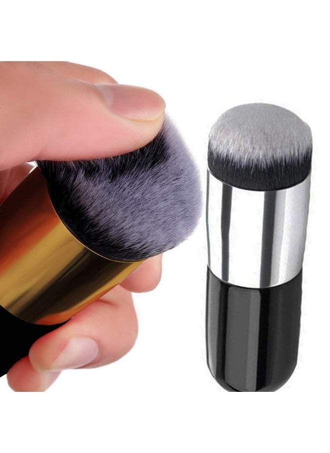 2 Pieces Foundation Brush, Chubby Makeup Brush, Suit For Blending Liquid, Cream Or Flawless Powder Cosmetics(Golden & Silver)