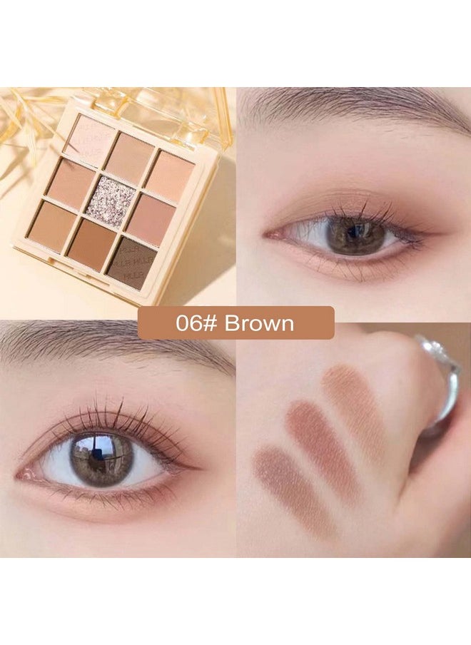 Brown Neutral Nude Matte Eyeshadow Palette, 9 Color Dark Brown Shimmer Eye Shadow Makeup Palette, Waterproof Highly-Pigmented Long-Lasting (06# Brown)