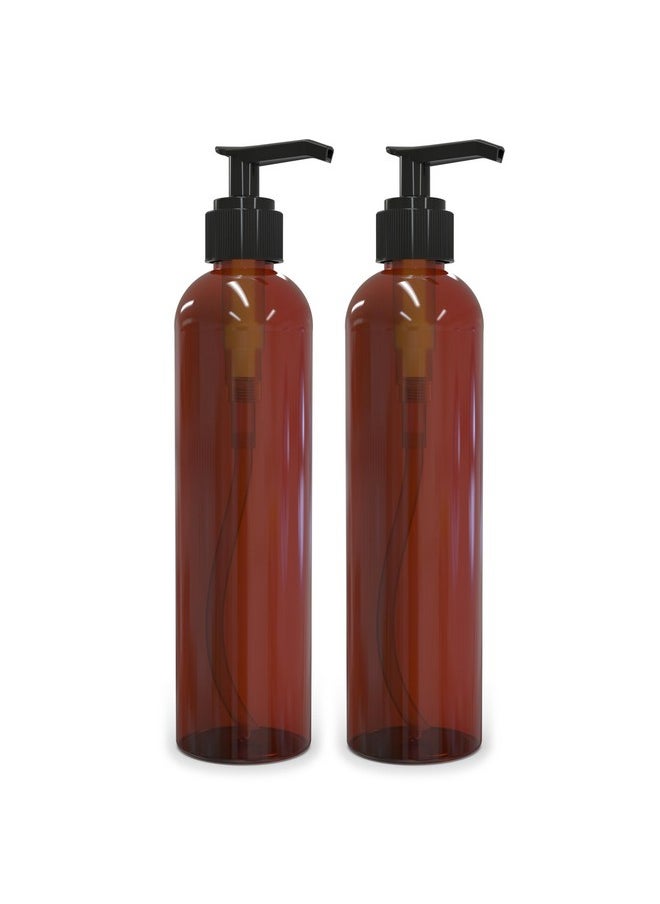 Lotion Pump Bottles, Empty 8 Oz, Bpa-Free Refillable Plastic Containers, Amber With Black Dispenser For - Soap, Shampoo, Lotions, Liquid Body Soap, Creams And Massage Oil (2 Pack)