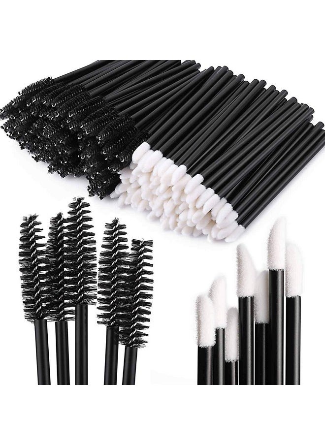 200 Disposable Mascara Wand Spoolies And Lip Brushes, Lipstick Lipgloss Applicator For Eyebrow Eyelash Extension Makeup Kits Black