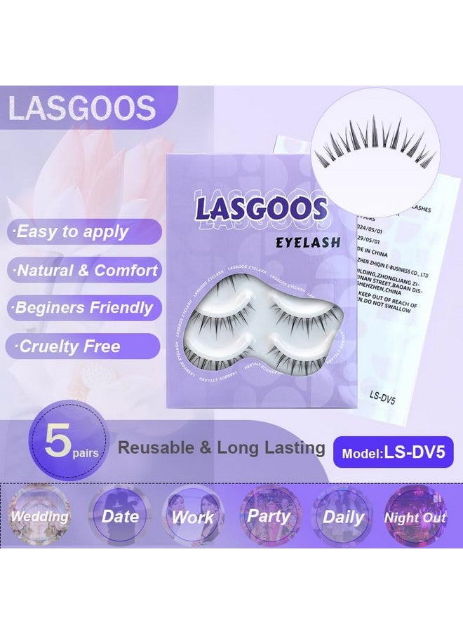 Fake Eyelashes Natural Look False Eye Lashes Daily Strip Cross Short Clear Band 6-12Mm Lashes Invisible Thin Band Cute Lash For Wedding Daily Work Eye Makeup 5 Pairs