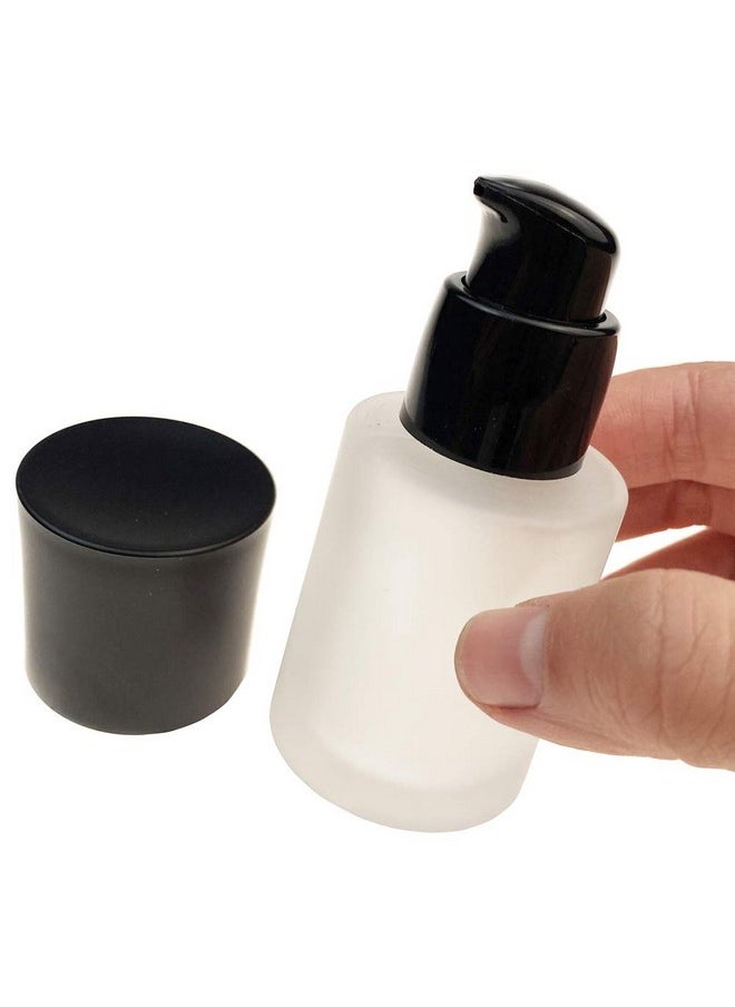 2 Pcs 30Ml 1Oz Upscale Empty Refillable Frosted Glass Pump Bottle Liquid Foundation Container Dispenser Storage Vial Lotion Essence Emulsion Sample Case For Travel