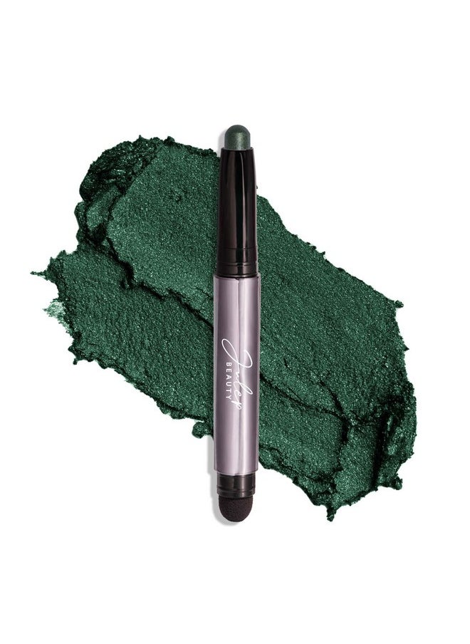 Eyeshadow 101 Crème-To-Powder Waterproof Eyeshadow Stick - Evergreen Shimmer - Long-Lasting, Crease-Proof, Deep Green Shimmer Cream Eyeshadow With Built-In Smudger