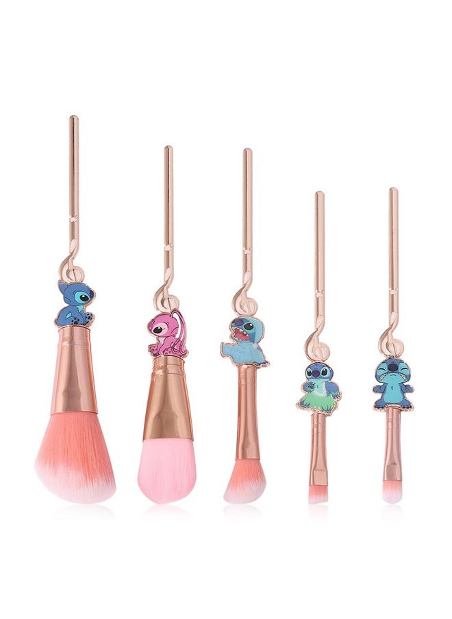 Makeup Brushes Set, Wechip Anime Stich Make Up Brush Set Collection, Stich Stuff For Girls Women - 5Pcs Pink